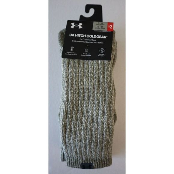 Under Armour Men 4-8 Women 6-9 Khaki Hitch ColdGear Wool Blend Boot Socks-2 Pair - Picture 1 of 7